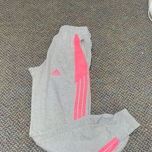 Adidas Gray Joggers with Pink Stripes